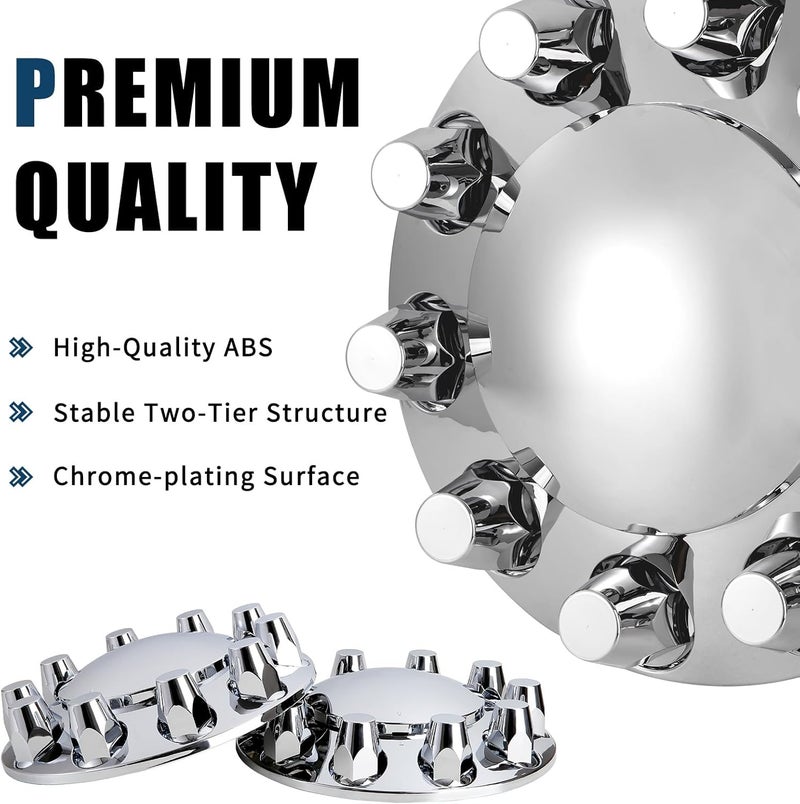 Wehymne Axle Wheel Covers for Semi Truck - 2 Front Hub Covers with 33mm Thread-On Chrome Lug Nut Covers for Semi Truck (Installation Tool Included) - Image 2